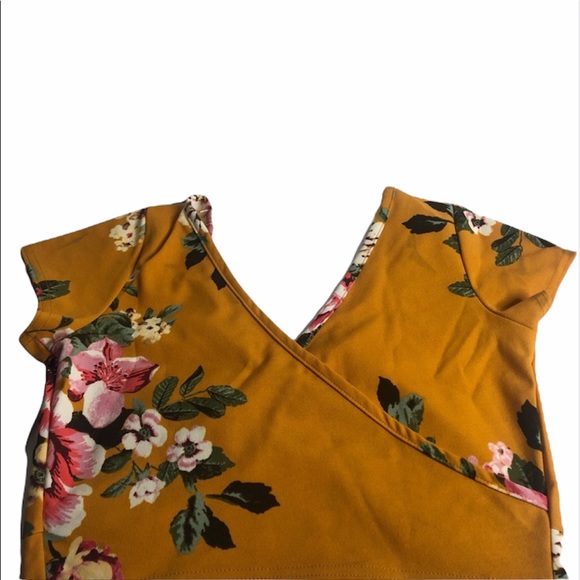 *NEW* Nifty Fifties Mustard Yellow Floral Crop Top - Picture 2 of 6